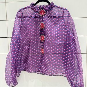 NWT Cynthia Rowley sheer flower button silk organza blouse